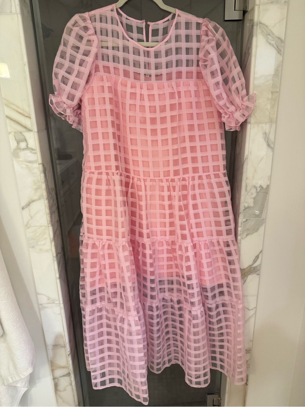 English Factory Pink Layered Gingham Mesh Dress